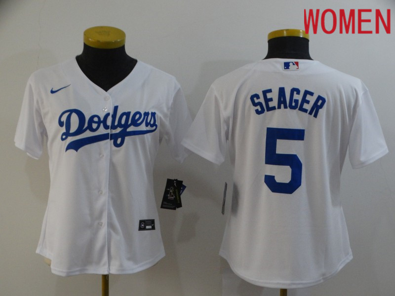 Women Los Angeles Dodgers #5 Seager White Game Nike MLB Jerseys->women mlb jersey->Women Jersey